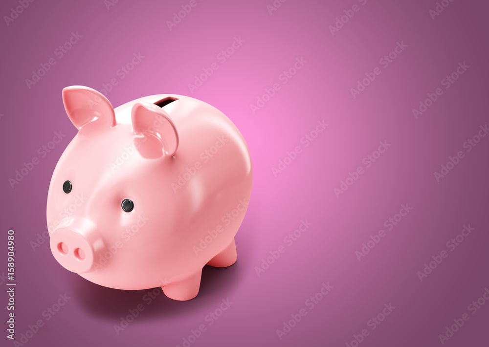 Pink piggy bank isolated on pink background. 3d render illustration.