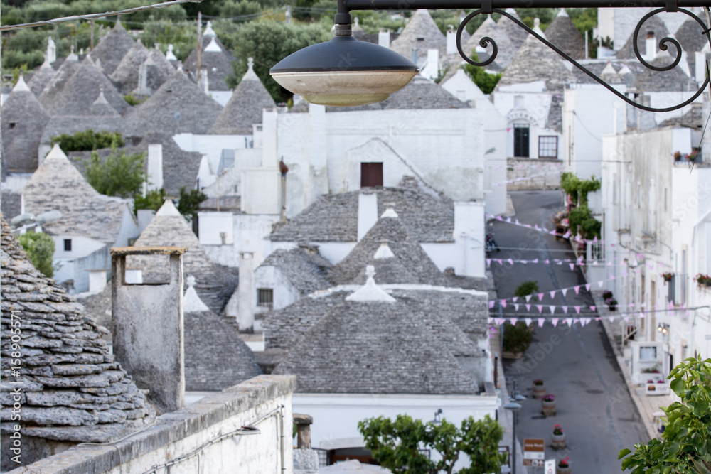 Alberobello, Italy - May 25, 2017: Panoramic view of the Trulli of the Apulian village