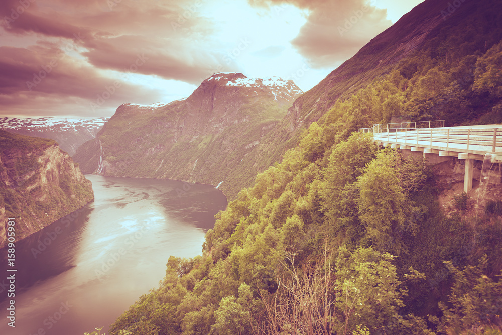 View on Geirangerfjord from Flydasjuvet viewpoint Norway