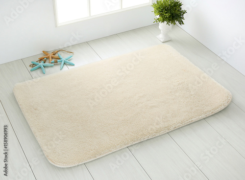 bathroom carpet on white wooden floor