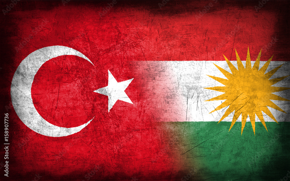 Turkey and Kurdistan flag with grunge metal texture StockFoto Adobe