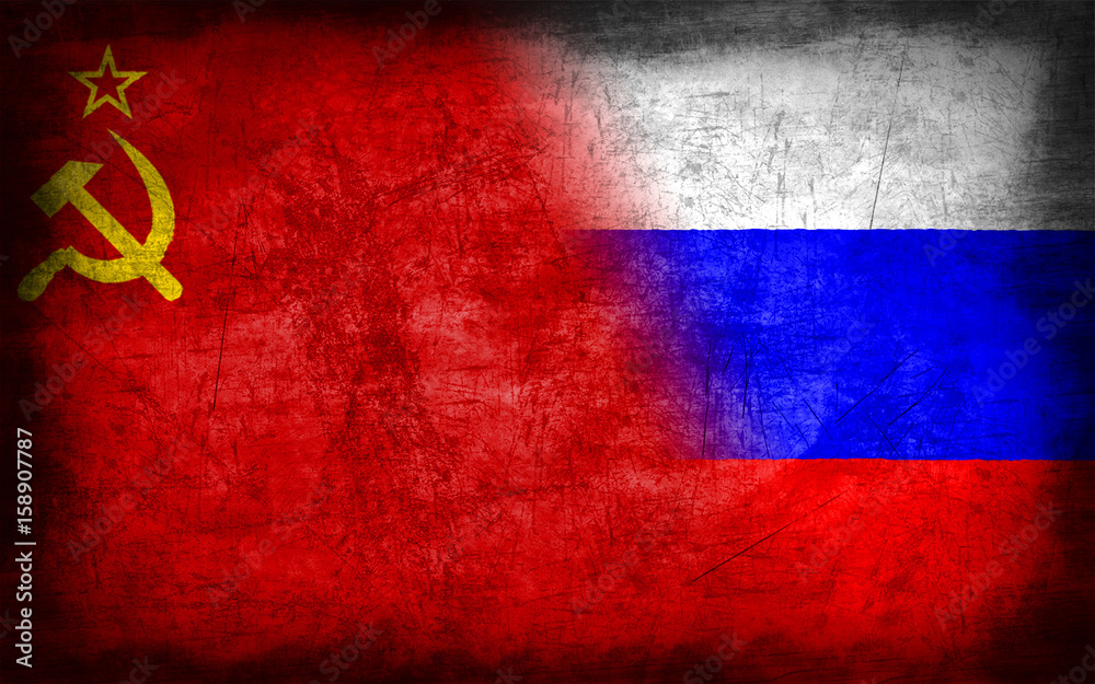 Russia and Soviet Union flag with grunge metal texture