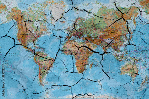 World map with dried soil texture