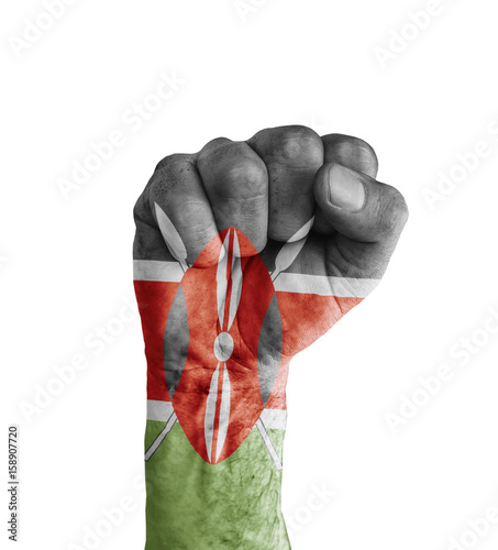 Flag of Kenya painted on human fist like victory symbol