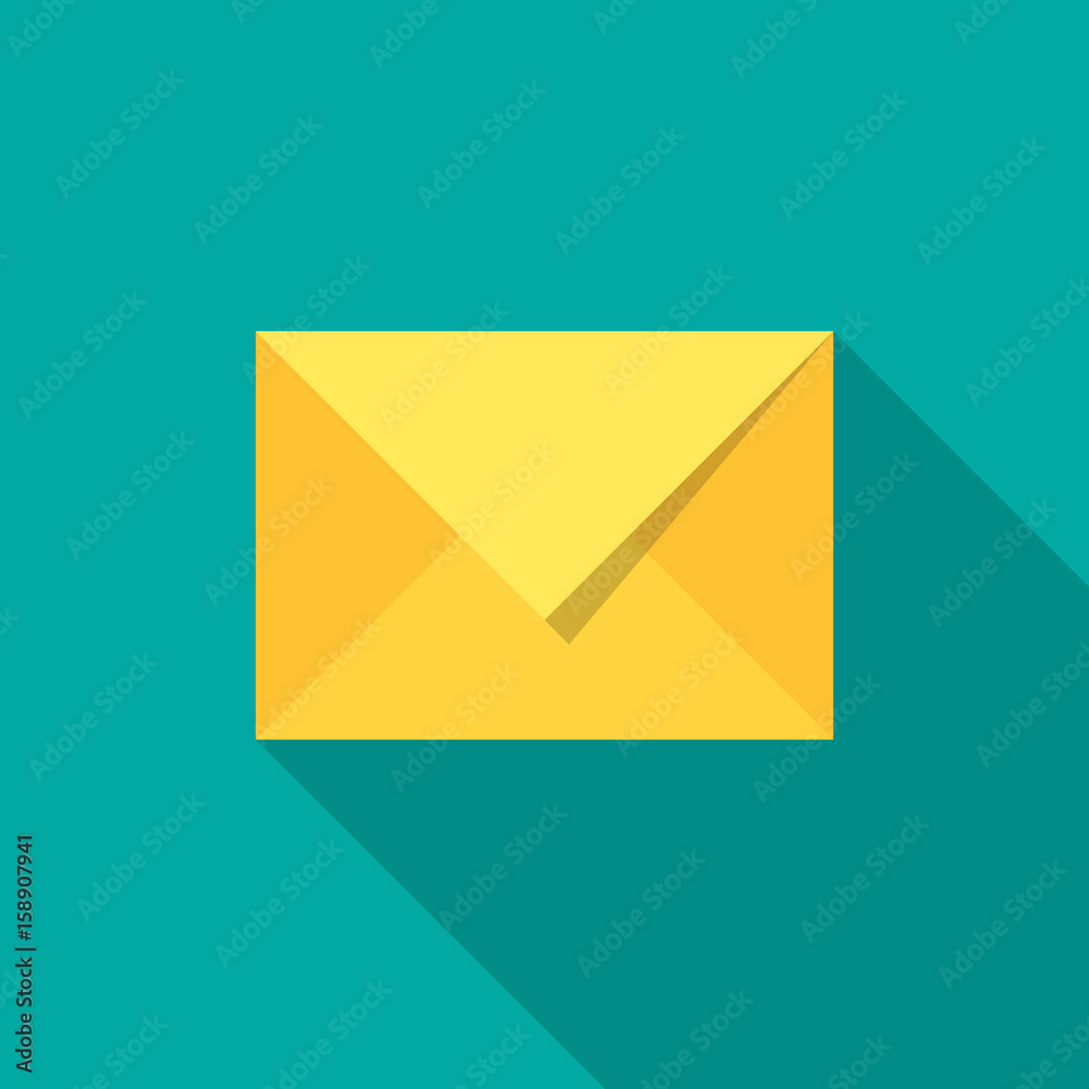 Mail icon with long shadow. Flat design style. Mail silhouette. Simple icon. Modern flat icon in stylish colors. Web site page and mobile app design vector element. Mail icon with long shadow. Flat design style. Mail silhouette. Simple icon. Modern flat icon in stylish colors. Web site page and mobile app design vector element.