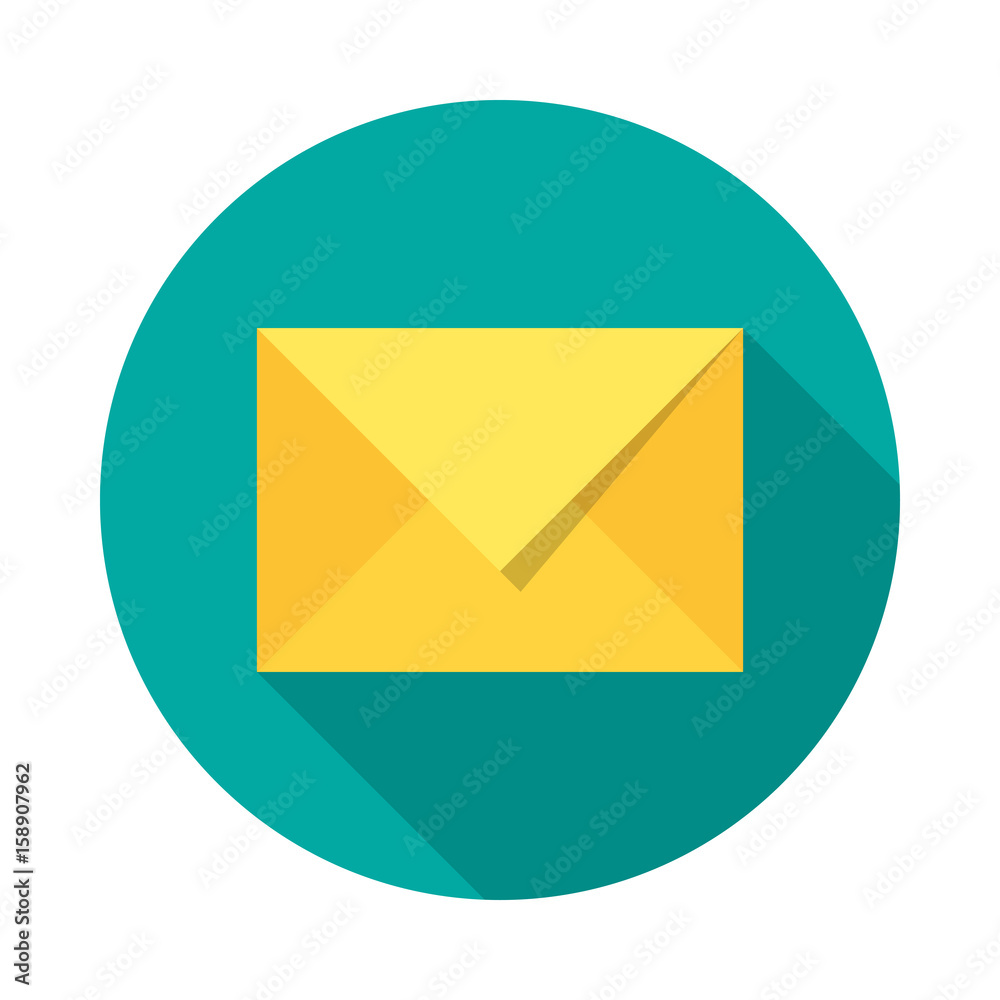 Mail icon with long shadow. Flat design style. Round icon. Mail silhouette. Simple circle icon. Modern flat icon in stylish colors. Web site page and mobile app design vector element. Mail icon with long shadow. Flat design style. Round icon. Mail silhouette. Simple circle icon. Modern flat icon in stylish colors. Web site page and mobile app design vector element.