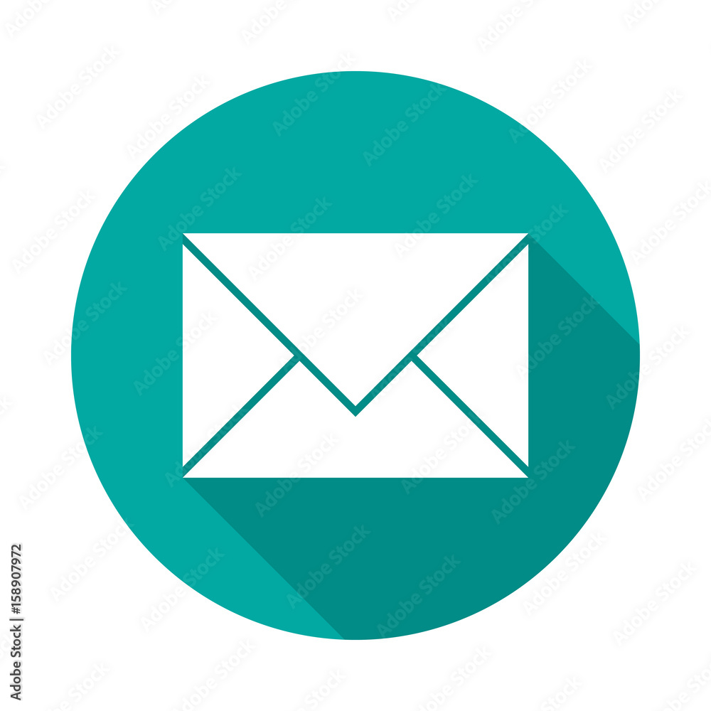 Mail icon with long shadow. Flat design style. Round icon. Mail silhouette. Simple circle icon. Modern flat icon in stylish colors. Web site page and mobile app design vector element. Mail icon with long shadow. Flat design style. Round icon. Mail silhouette. Simple circle icon. Modern flat icon in stylish colors. Web site page and mobile app design vector element.