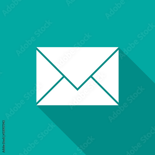Mail icon with long shadow. Flat design style. Mail silhouette. Simple icon. Modern flat icon in stylish colors. Web site page and mobile app design vector element.