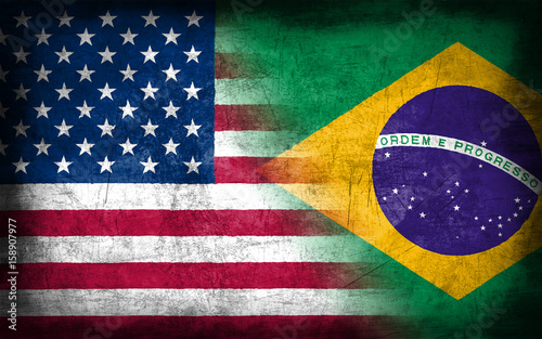 USA and Brazil flag with grunge metal texture