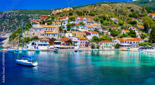 Colorful Greece series - beautiful coastal town Assos in Kefalonia island