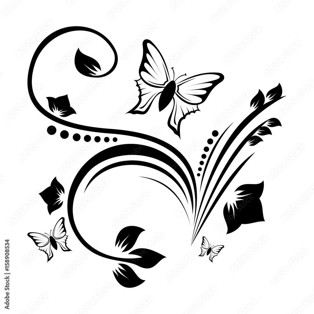 Fototapeta premium Abstract ornament with flower and butterflies