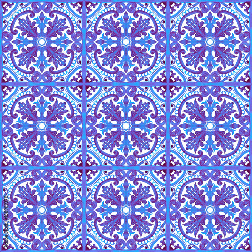 Portuguese azulejo tiles. Blue and white gorgeous seamless patterns. For scrapbooking, wallpaper, cases for smartphones, web background, print, surface texture, pillows, towels, linens bags T-shirts