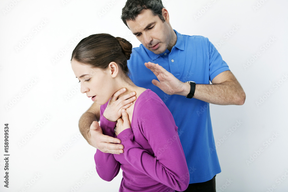 First aid techniques In case of choking, give the victim a maximum of five back slaps to try and dislodge the article from the airway First aid techniques In case of choking, give the victim a maximum of five back slaps to try and dislodge the article from the airway