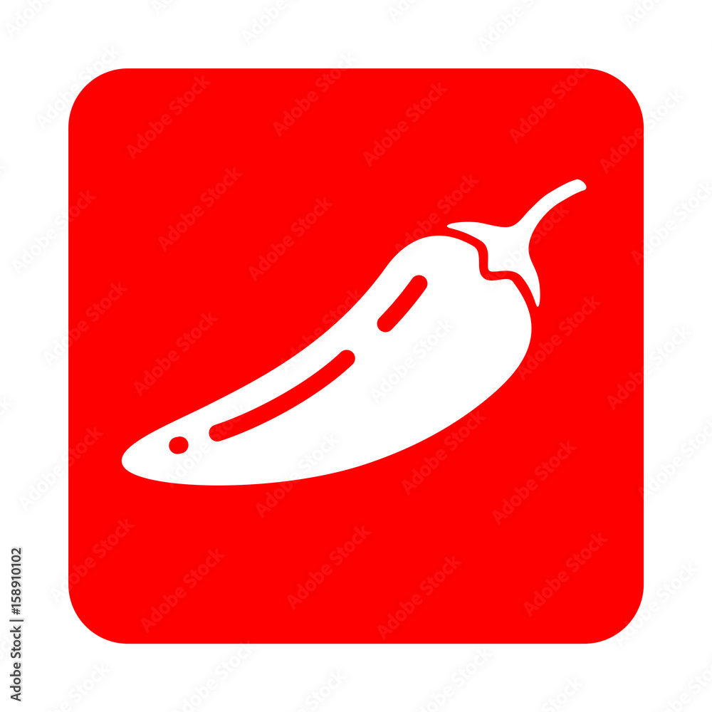 Icono plano chile picante en cuadrado rojo Icono plano chile picante en cuadrado rojo