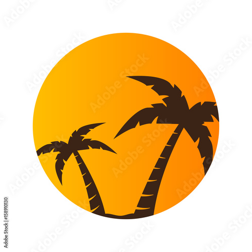 Icono plano circulo naranja con palmeras marrones en fondo blanco