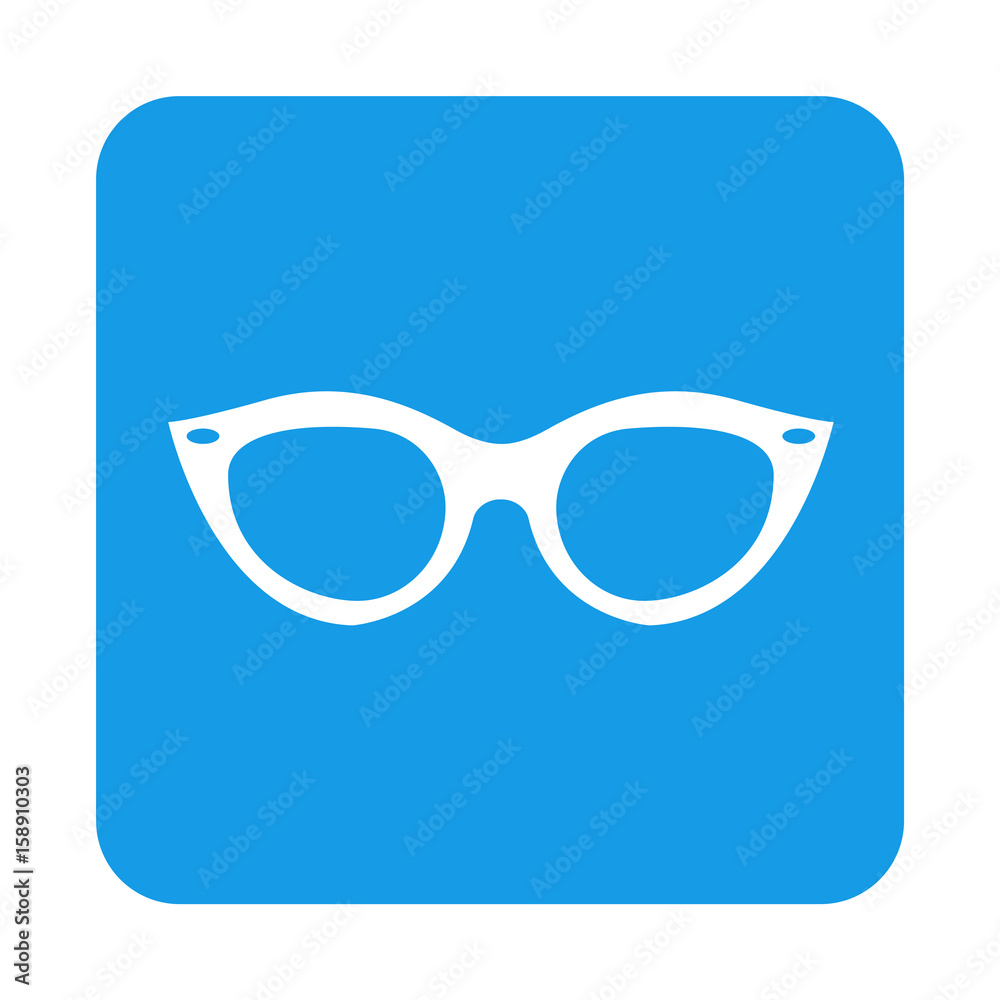 Icono plano gafas chica en cuadrado azul Icono plano gafas chica en cuadrado azul