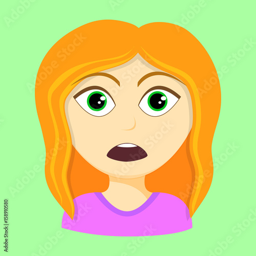 Surprised woman - facial expression. Vector illustration.	
