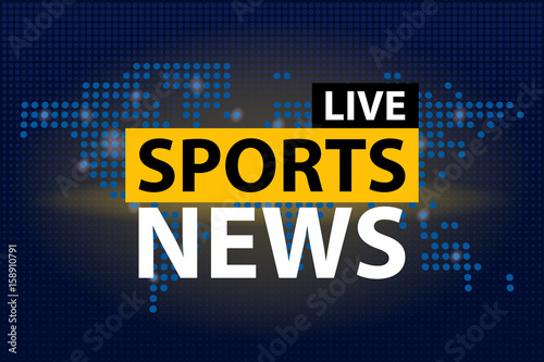 Live Sports News headline in blue dotted world map background. Vector illustration
