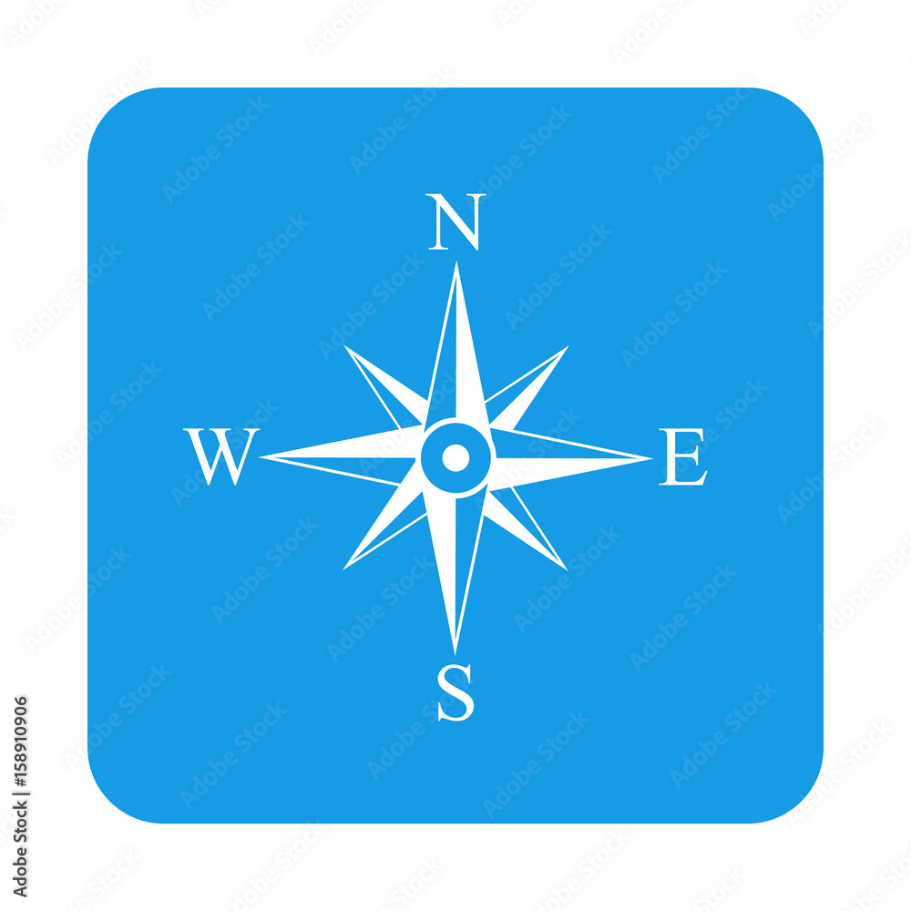 Icono plano Rosa de los vientos en cuadrado azul Icono plano Rosa de los vientos en cuadrado azul