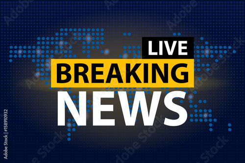 Live Breaking News headline in blue dotted world map background. Vector illustration