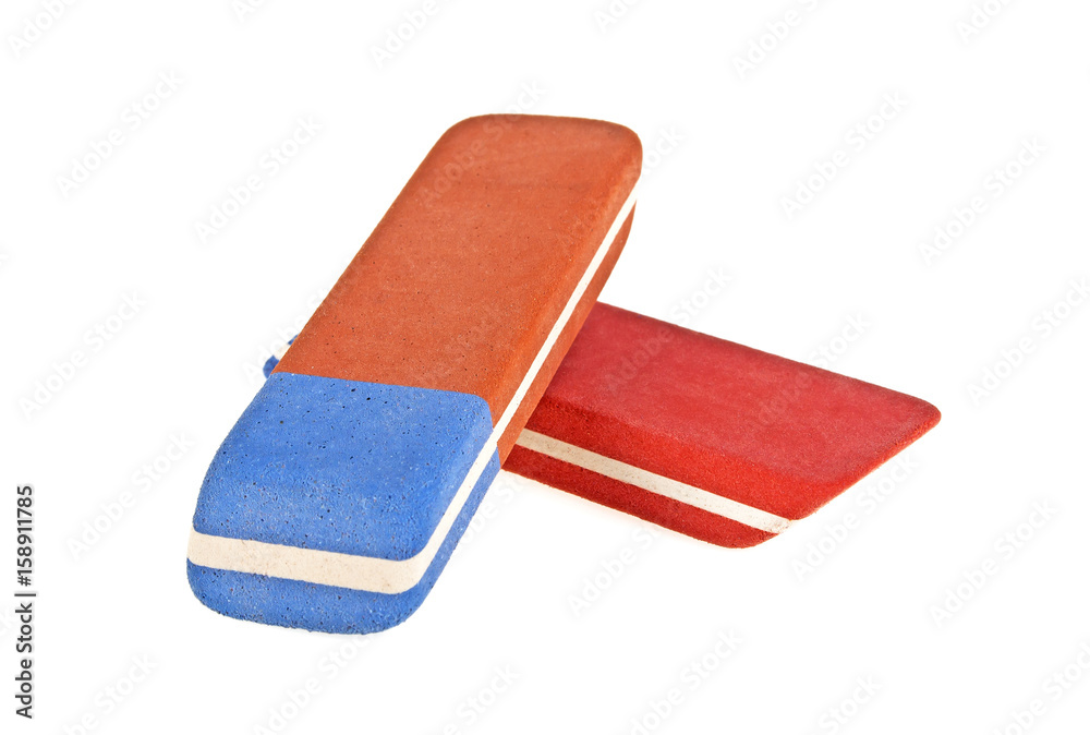 Erasers isolated on a white background, close up Erasers isolated on a white background, close up