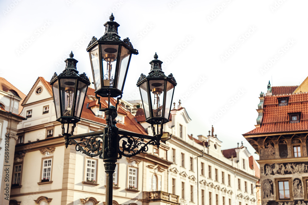 Traditional street lamp on a street in the Old Town Staromestska Namesti of Prague, Czech Republic Traditional street lamp on a street in the Old Town Staromestska Namesti of Prague, Czech Republic
