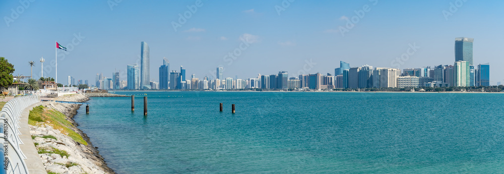 Abu Dhabi scenic skyline from Marina viewpoint, UAE United Arab Emirates