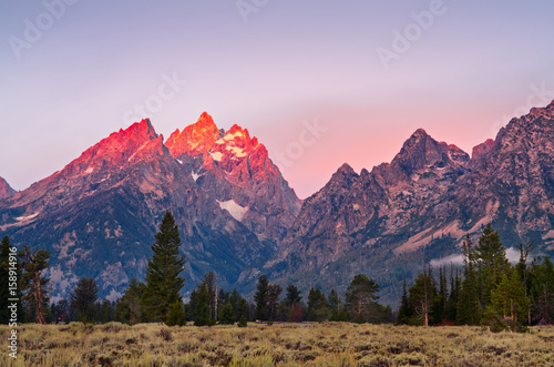 Mountain peaks at Grand Teton at sunrise, USA