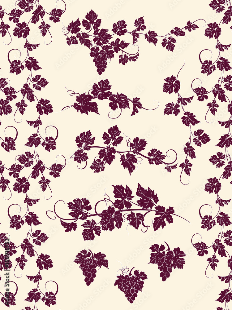 Seamless ornament and design elements with grapevines