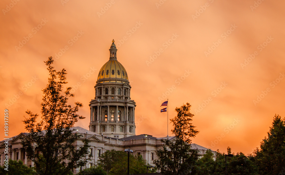 Sunset over Denver Colorado State capital