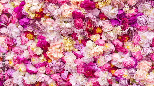 Beautiful flowers background for wedding scene, flowers made of fabric, artificial flowers © zukamilov