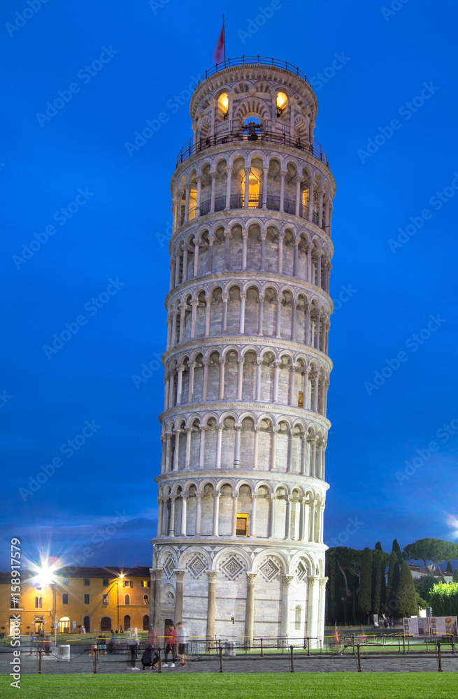 Pisa Leaning Tower at night, Italy