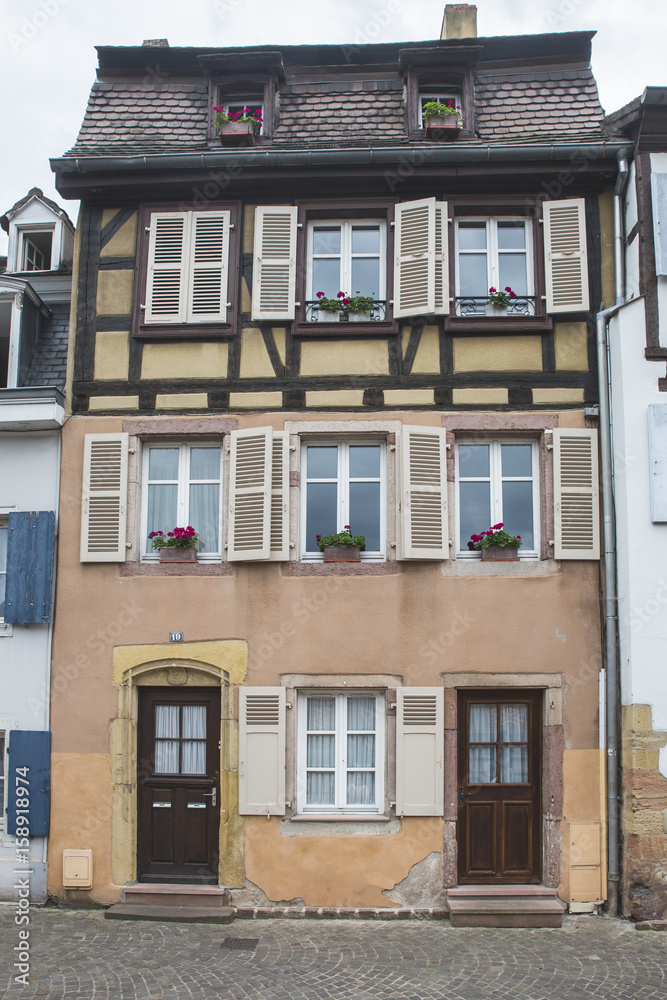 Typical architecture of residential buildings in the city of Colmar, in the French Alsace region.