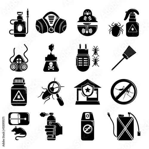 Pest control tools icons set, simple style