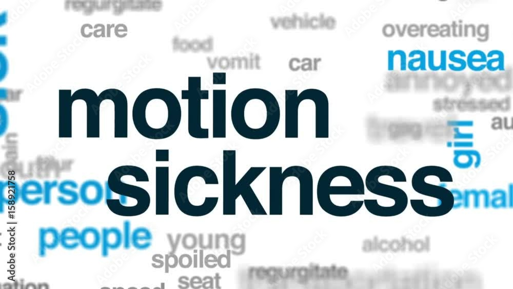 Motion sickness animated word cloud, text design animation. Motion sickness animated word cloud, text design animation.