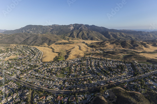 Aerial view of Mt Boney, Santa Monica Mountains National Recreation Area and Newbury Park neighborhoods in Ventura County California.  photo