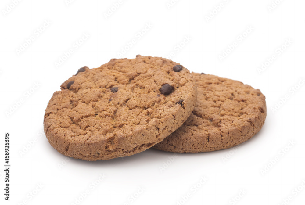 Oatmeal cookies with chocolate on a white background Oatmeal cookies with chocolate on a white background