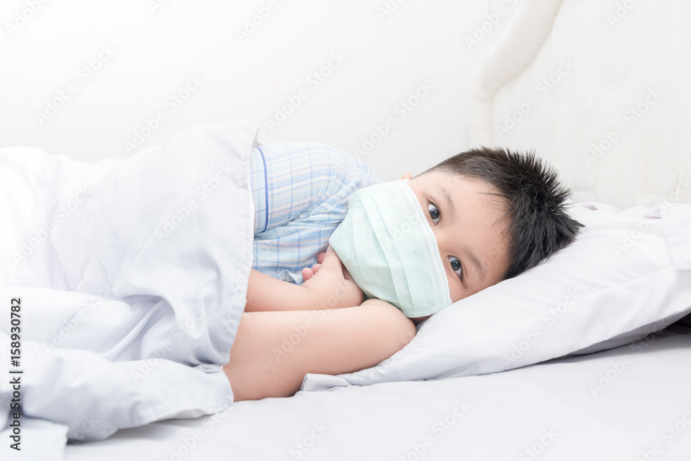 sick boy with hygienic mask sick boy with hygienic mask