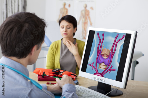 Models On screen, illustration of the thyroid