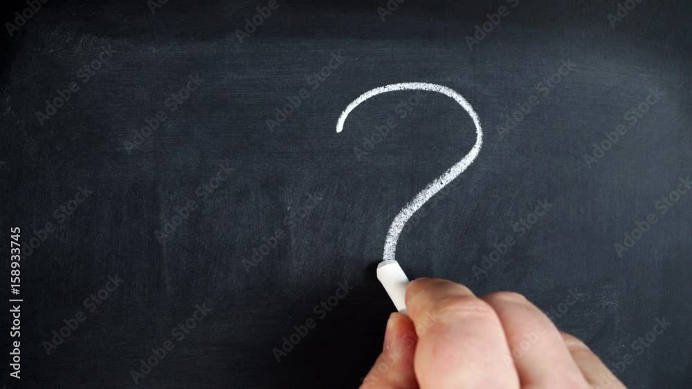 Male hand drawing question mark on chalkboard. Making decision, seek a solution concept 4K ProRes HQ codec