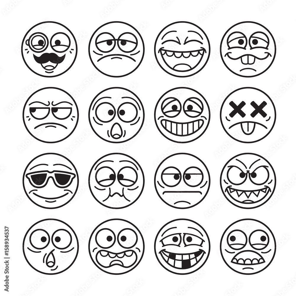 Vecteur Stock Collection de smileys noir et blanc Adobe Stock