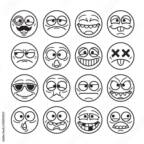 Collection de smileys - noir et blanc