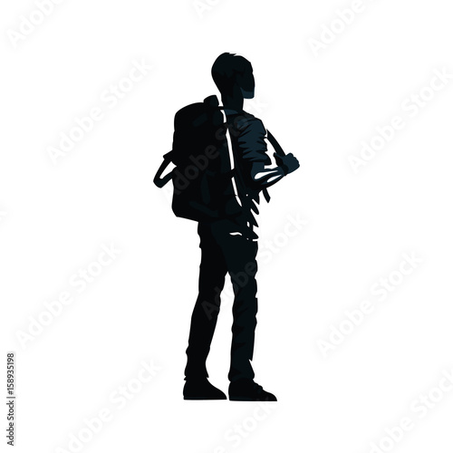 man with backpack hiking activity image vector illustration