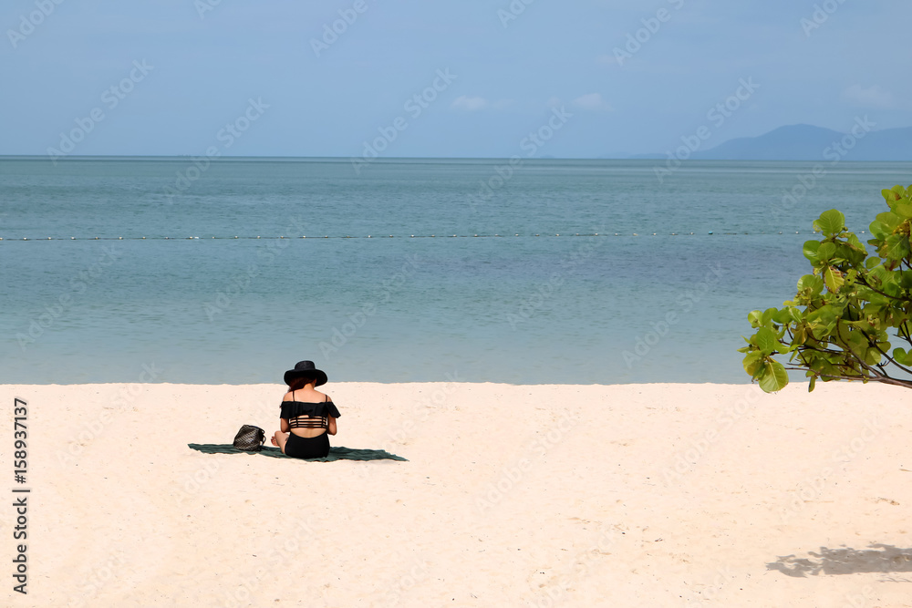 Asian girls tourists selfie on the beach in Thailand. Asian girls tourists selfie on the beach in Thailand.