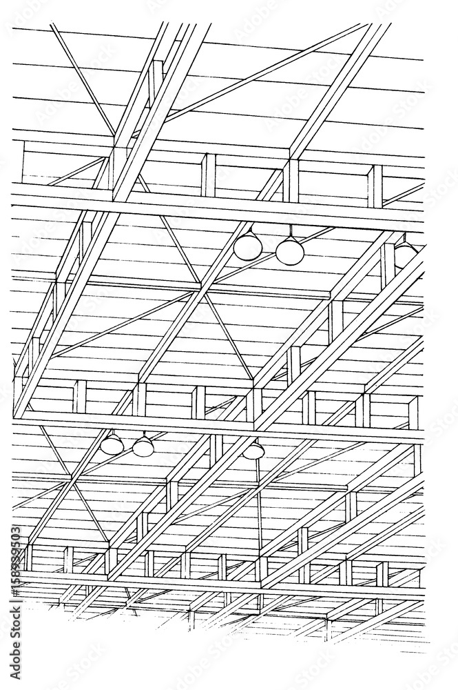 漫画風ペン画イラスト　体育館