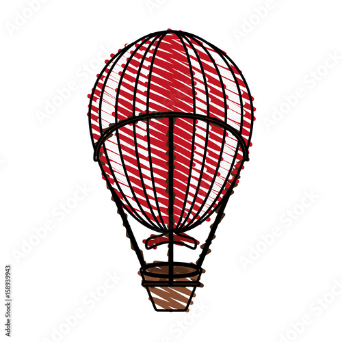 Red and white hot air balloon doodle vector illustration design 