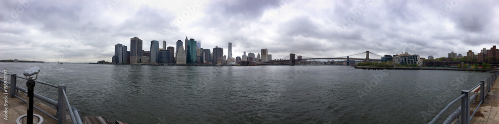 Long Panoramic New York City Manhatten Downtown City Skyline