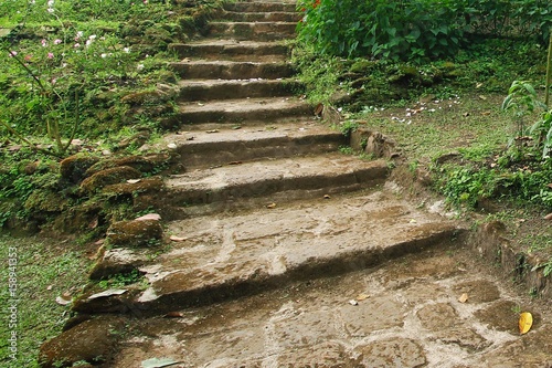 Natural stone stairs landscaping in garden © pimonpim