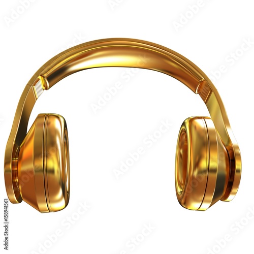 Gold headphones icon on a white background. 3D illustration