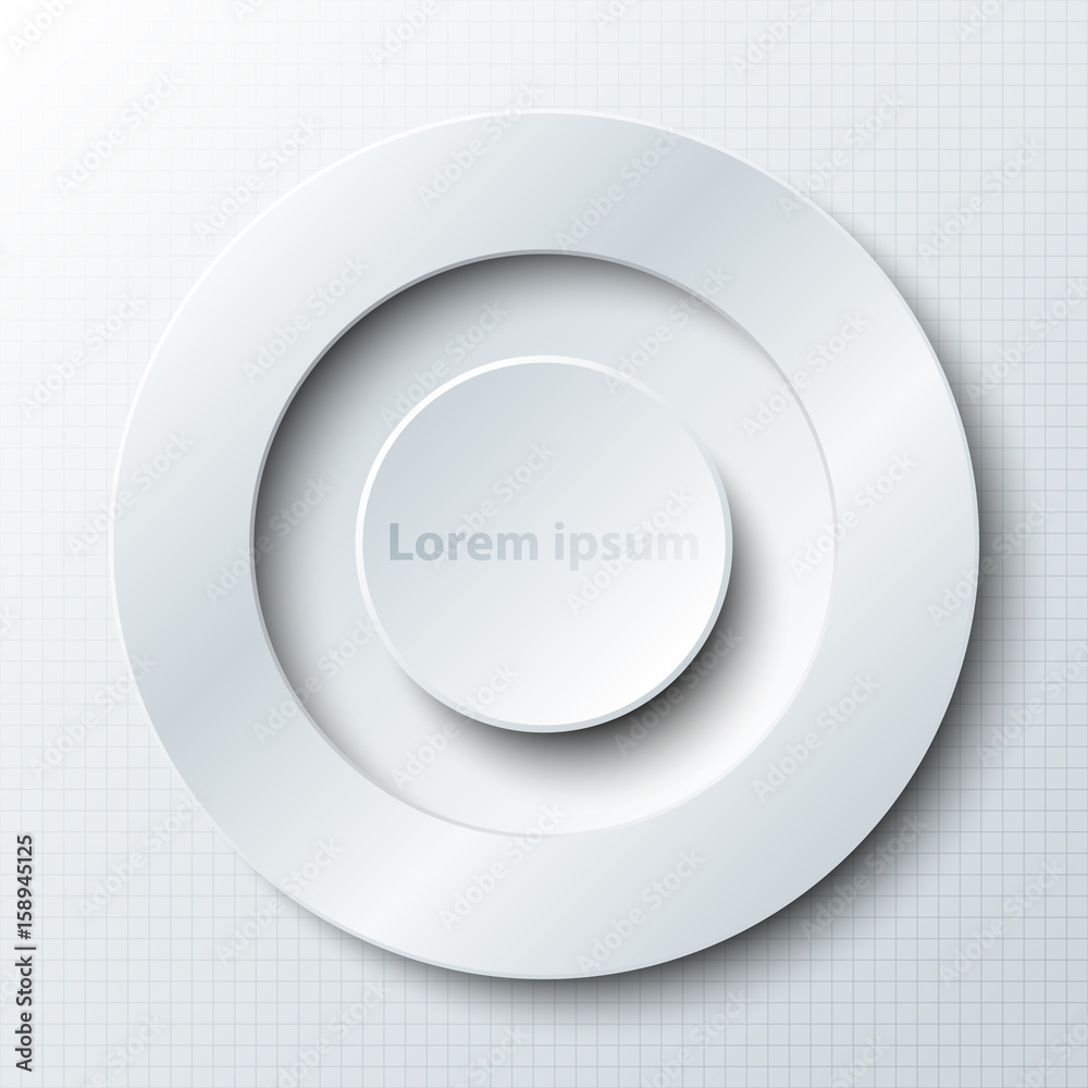 Simple white paper 3D circle in circle ring on grid for website presentation cover poster vector design info graphic illustration concept Simple white paper 3D circle in circle ring on grid for website presentation cover poster vector design info graphic illustration concept